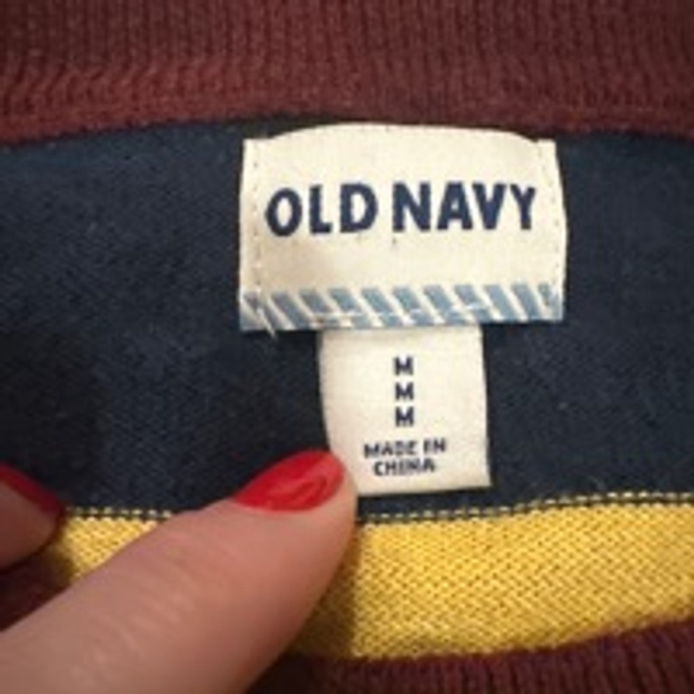 Men's Old Navy Striped Sweater Size M Burgundy Gray - Picture 2 of 7